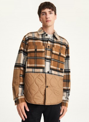 Beige Dkny Quilted Panel Men's Jackets | C5400961