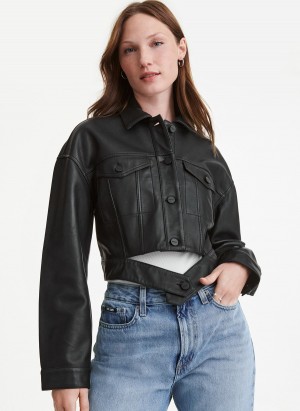 Black Dkny Button Front Collar Women's Jackets | E4880270