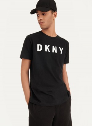 Black Dkny Classic Logo Men's T Shirts | E9920022