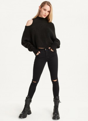 Black Dkny Cold Shoulder Women's Sweaters | O0716495