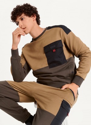 Black Dkny Colorblock Crew With Cargo Pocket Men's Sweatshirts | G5593437