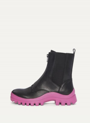 Black Dkny Contrast Lug Sole Women's Boots | P1341759