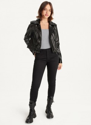 Black Dkny Crinkle Moto Women's Jackets | U8604304