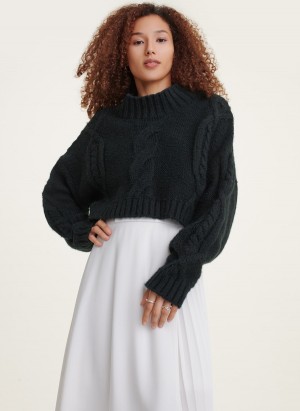 Black Dkny Cropped Cable Women's Sweaters | V5742214