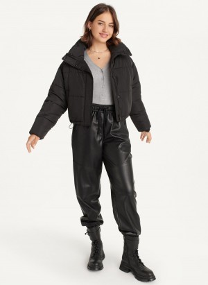 Black Dkny Cropped Women's Puffer Jacket | T6921590