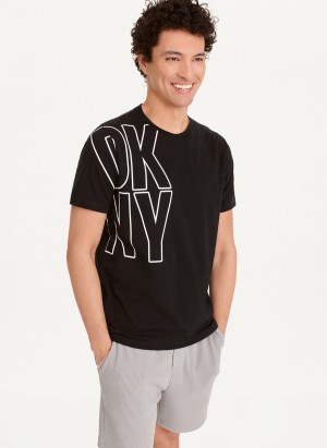 Black Dkny Exploded Logo Outline Men's T Shirts | E2012462