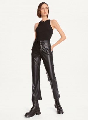 Black Dkny Faux-Leather Kick Flare Women's Pants | E2852301