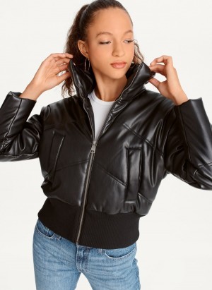 Black Dkny Faux Leather Cropped Bomber Women's Jackets | Y7845369