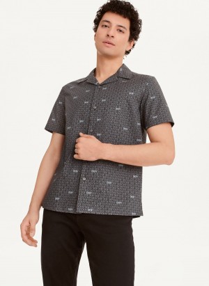 Black Dkny Interlocking Logo Men's Shirts | X7429798