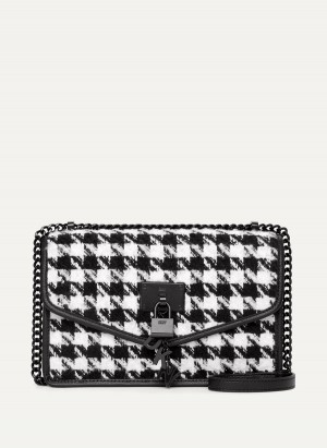 Black Dkny Large Elissa Herringbone Women's Crossbody Bags | N3885865