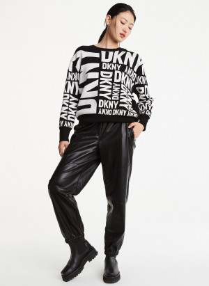 Black Dkny Long Sleeve Crew Neck Exploded Logo Women's Sweaters | M2145198