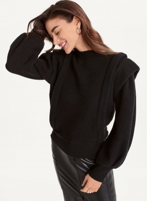 Black Dkny Long Sleeve Flange Crew Neck Women's Sweaters | W4736201