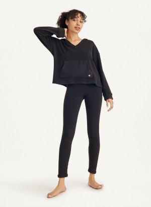 Black Dkny Long Sleeve Hooded Top And Legging Women's Sets | J9780530