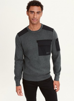 Black Dkny Long Sleeve Military Pocket Men's Sweaters | O7992048