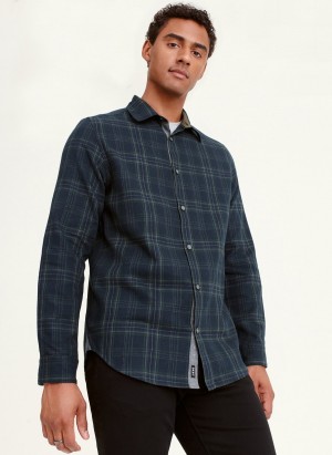 Black Dkny Long Sleeve Norwich Plaid Men's Shirts | T6748777