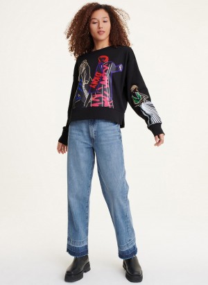 Black Dkny Long Sleeve With Graffiti Fashion Girls Women's Sweatshirts | H4594510