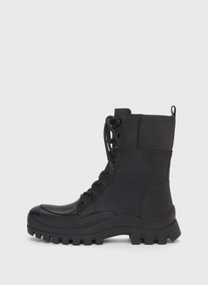 Black Dkny Lug Sole Combat Women's Boots | W1489505