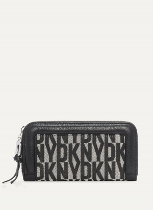 Black Dkny Metro Continental Zip Around Women's Wallets | Y9508379