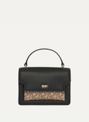 Black Dkny Millie Leather Top Handle Women's Tote Bags | A9240100