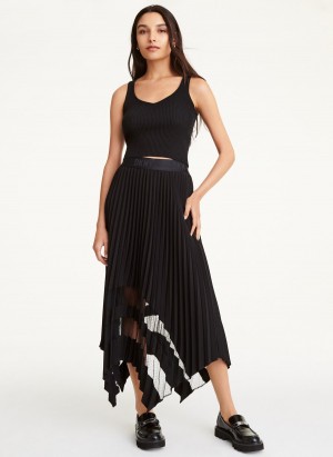 Black Dkny Pleated Transparent Women's Skirts | H8813807