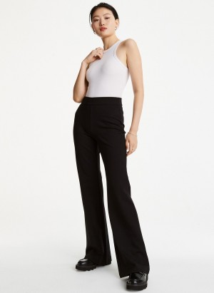 Black Dkny Pull On Silky Ponte Flare Women's Pants | X4201459