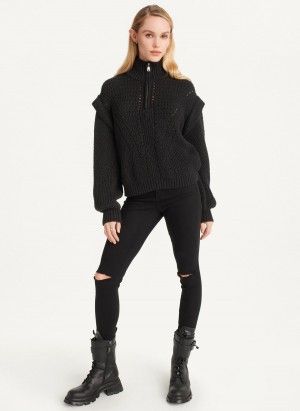 Black Dkny Quarter Zip Cable Knit Women's Sweaters | G8351667