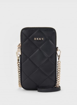 Black Dkny Quilted Phone Women's Crossbody Bags | D2200080