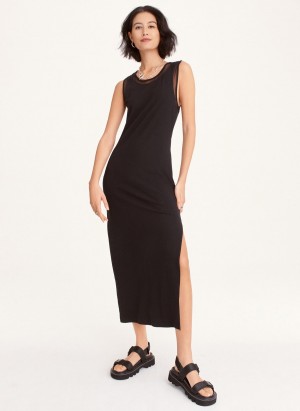 Black Dkny Sleeveless Mix Media Mesh Midi Women's Dress | F4096247