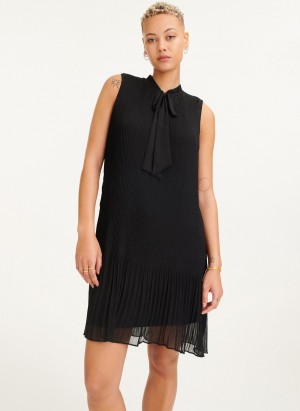 Black Dkny Sleeveless Pleated Women's Dress | Q6579590