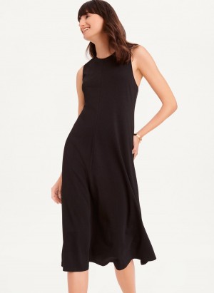 Black Dkny Sleeveless Scoopneck Twist Racerback Women's Dress | N3629287