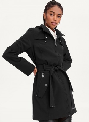 Black Dkny Softshell Meshback With Belt Women's Jackets | T0822672