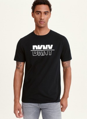 Black Dkny Split Solid Outline Logo Men's T Shirts | G6180917