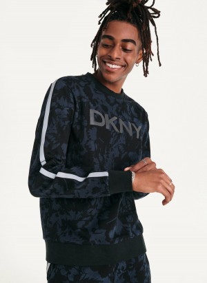 Black Dkny Tropical Print French Terry Men's Sweatshirts | G8300652