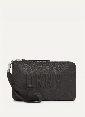 Black Dkny Wristlet Raised Logo Women's Clutch Bags | R6982991