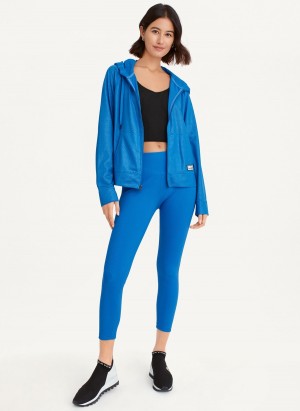 Blue Dkny Chintz Honeycomb Mesh Full Zip Women's Hoodie | I5597050