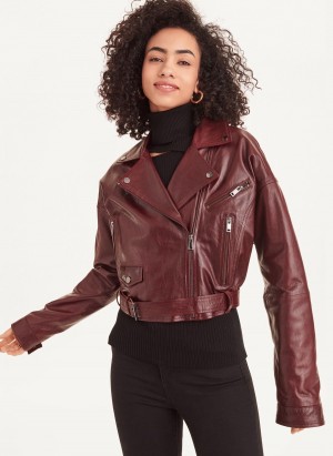 Burgundy Dkny Cropped Women's Biker Jacket | U0317255