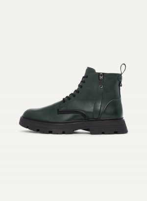 Green Dkny Side Zip Lace Up Men's Boots | U3046947