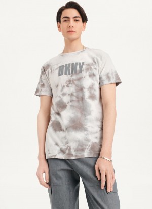 Grey Dkny Cloud Wash Logo Men's T Shirts | C3029764