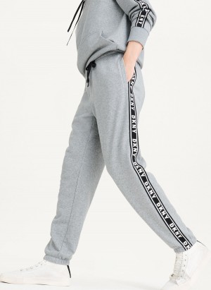 Grey Dkny French Terry Taped Logo Men's Pants | Q8579951