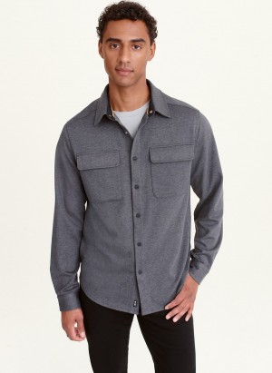 Grey Dkny Long Sleeve Smart Knit Men's Shirts | R9552111