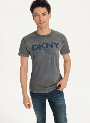 Grey Dkny Mineral Wash Men's T Shirts | N7879970