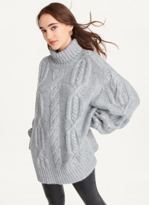 Grey Dkny Oversized Cable Knit Women's Sweaters | Q1779259