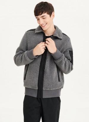 Grey Dkny Sherpa With Nylon Trim Men's Jackets | A8709320