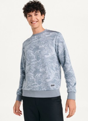 Grey Dkny Tropical Loopback Men's Sweaters | G8231656