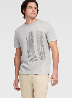 Grey Dkny Views Graphic Men's T Shirts | W1535033