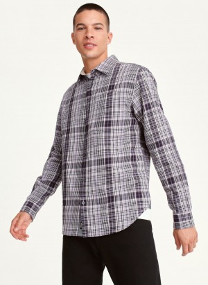 Lavender Dkny Long Sleeve Newburg Plaid Men's Shirts | R2535073