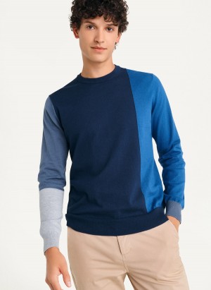 Navy Dkny Colorblock Crew Men's Sweaters | Z4139803