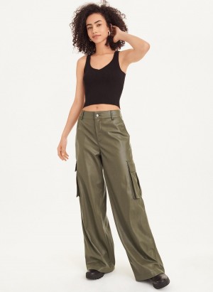 Olive Dkny Faux Leather Cargo Women's Pants | H3106664