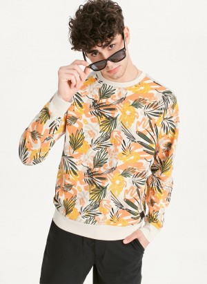 Orange Dkny Exploded Palms Print French Terry Men's Sweatshirts | G6747262