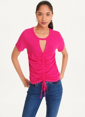 Pink Dkny Ruched Front Women's T Shirts | Q5730485